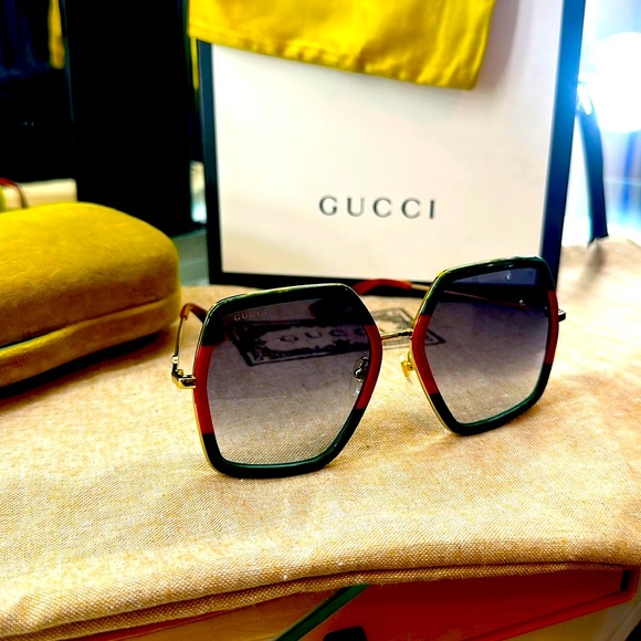 Gucci Oversized Metal Sunglasses Red & Green
